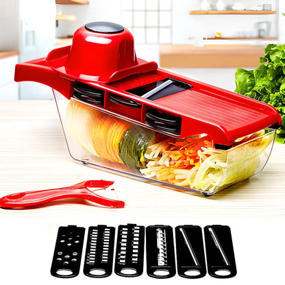 Multifunctional vegetable cutter grater with hand guard measuring 32x11.5x10cm