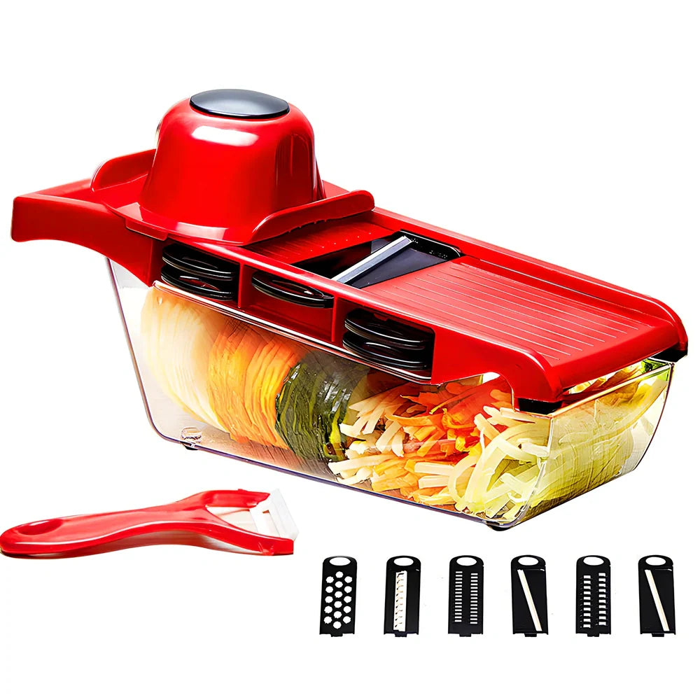 Multifunctional vegetable cutter grater with hand guard measuring 32x11.5x10cm