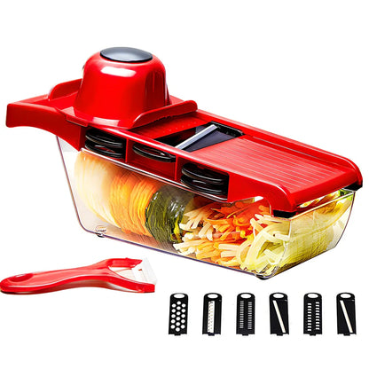 Multifunctional vegetable cutter grater with hand guard measuring 32x11.5x10cm