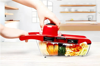 Multifunctional vegetable cutter grater with hand guard measuring 32x11.5x10cm