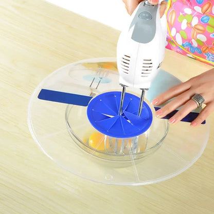 Splash-proof mixing bowl cover with flap for stand mixers to prevent kitchen messes during baking and cooking