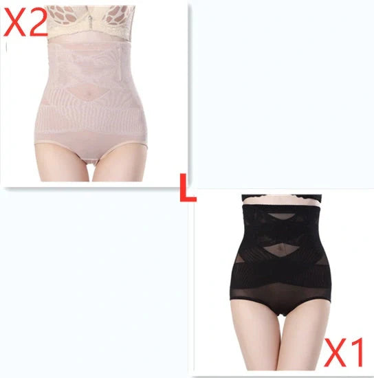 Women's high waist postpartum belly shaping pants in black and beige for comfort and support.