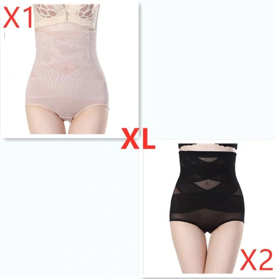 Women's high waist postpartum belly shaping pants in black and beige for comfort and support.