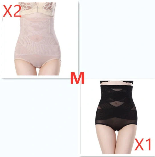 Women's high waist postpartum belly shaping pants in black and beige for comfort and support.