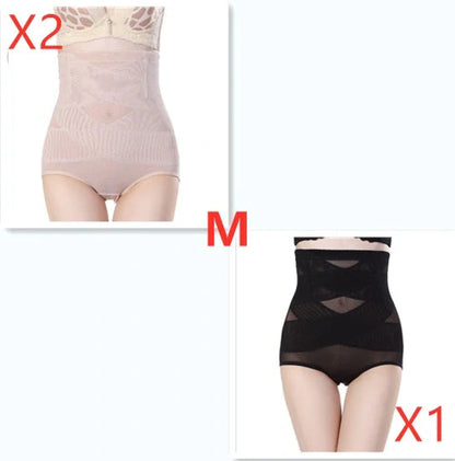 Women's high waist postpartum belly shaping pants in black and beige for comfort and support.