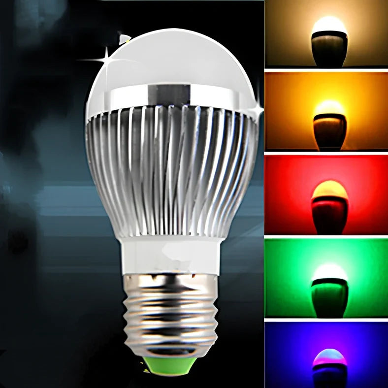 LED light bulb with polycarbonate shade, 60mm diameter, available in blue green red warm or white colours