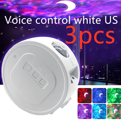 USB star projection light with voice control showing rotating mechanism and star pattern projection