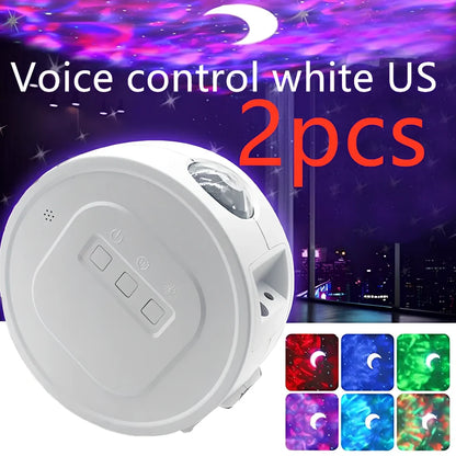 USB star projection light with voice control showing rotating mechanism and star pattern projection