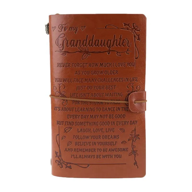 Business note hand ledger leather notebook with strap binding, warm brown acid-free paper pages measuring 105 x 190 mm for professional record keeping and journaling, available in a rich photographic colour finish