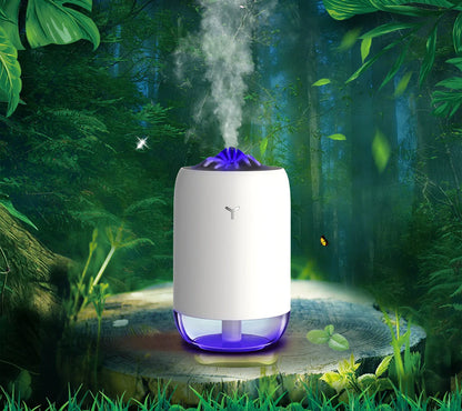 Magic Flame Humidifier in white, light blue, and pink - compact ultrasonic aroma diffuser for small spaces