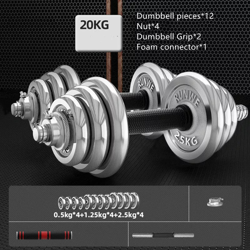 Men's Electroplating Pure Iron Barbell Set with multiple weight options and protective covers