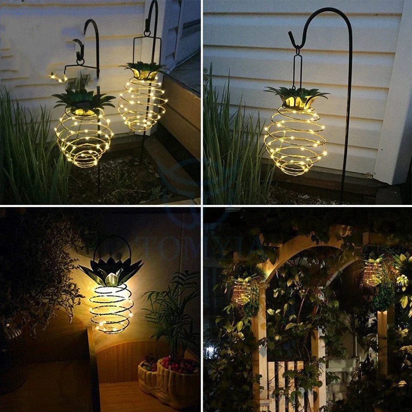 Elegant solar-powered pineapple-shaped garden lights with warm white LED illumination