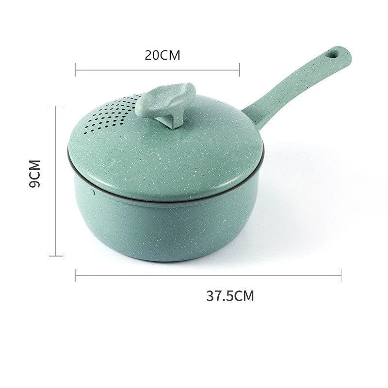 Household milk pot with medical stone non-stick coating in light green, dark green, and pink