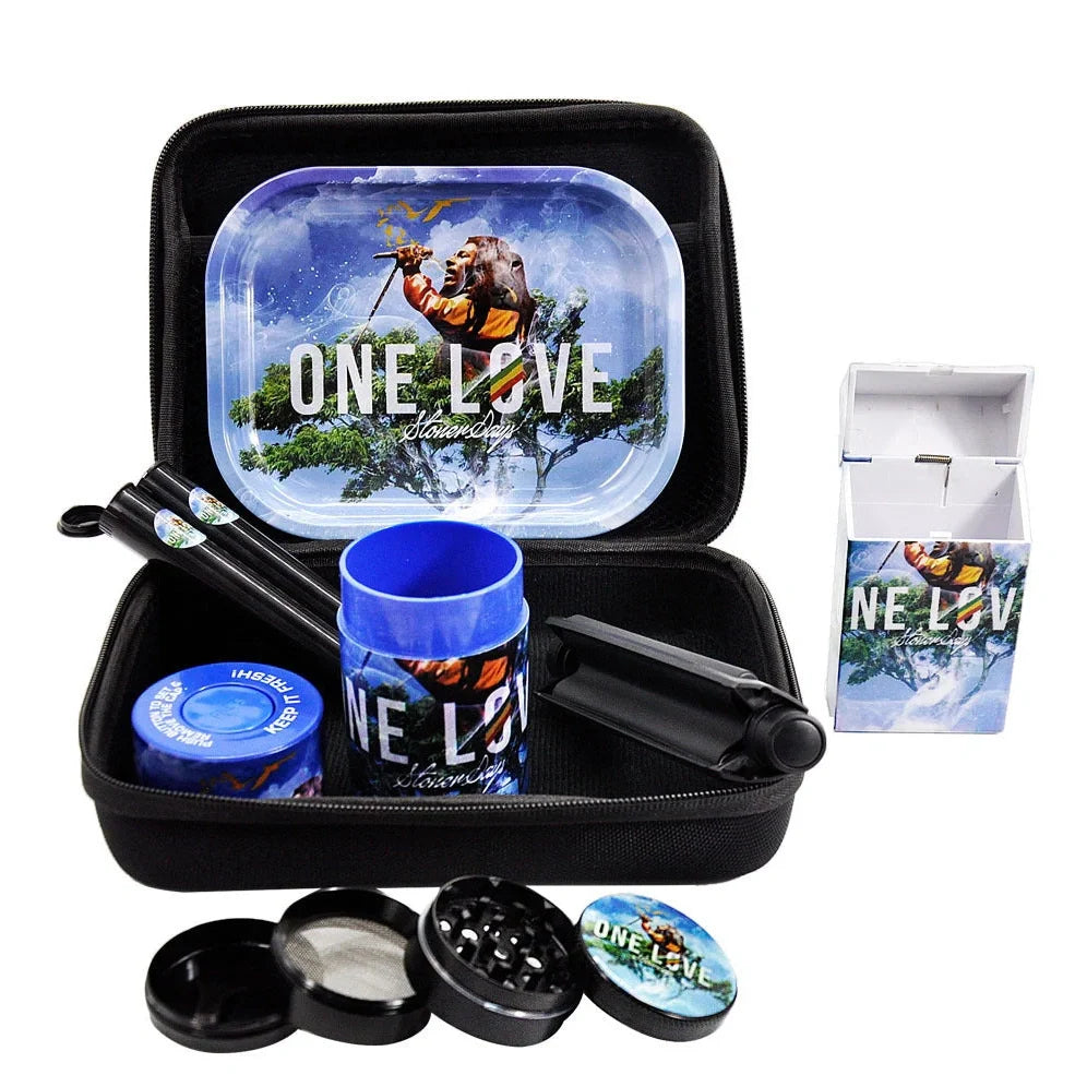 Multi-functional smoking set with windproof tray, grinder, storage tank, power bank and currency detector lamp