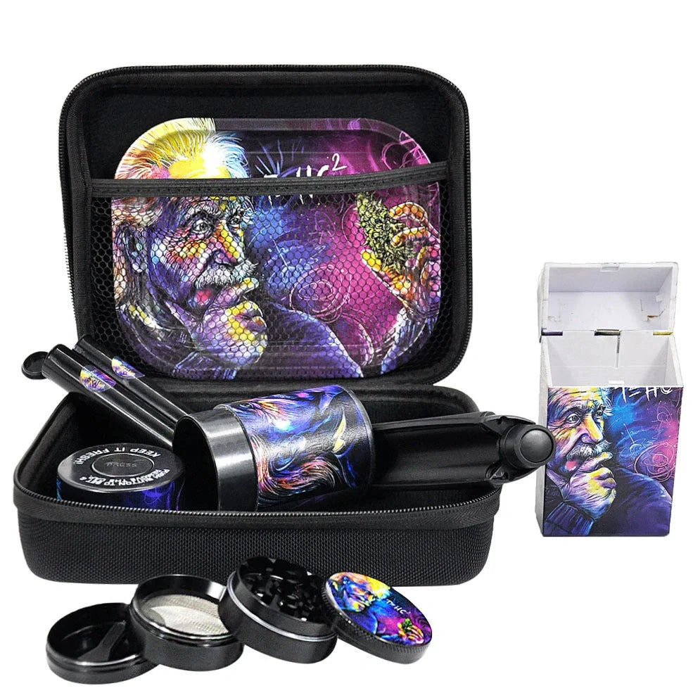 Multi-functional smoking set with windproof tray, grinder, storage tank, power bank and currency detector lamp