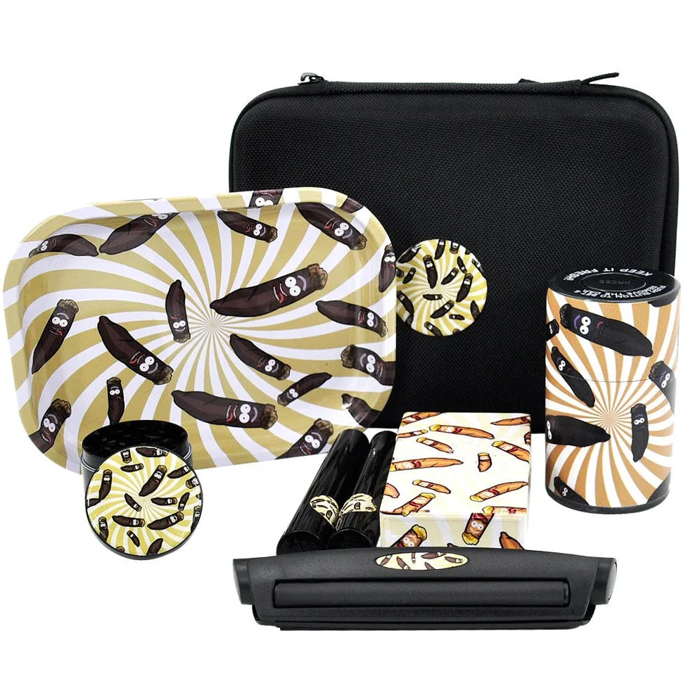 Multi-functional smoking set with windproof tray, grinder, storage tank, power bank and currency detector lamp