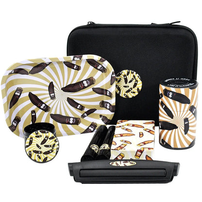 Multi-functional smoking set with windproof tray, grinder, storage tank, power bank and currency detector lamp