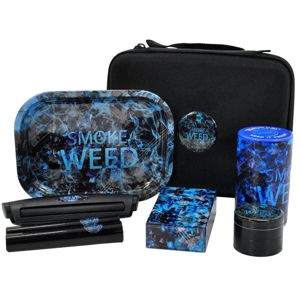 Multi-functional smoking set with windproof tray, grinder, storage tank, power bank and currency detector lamp