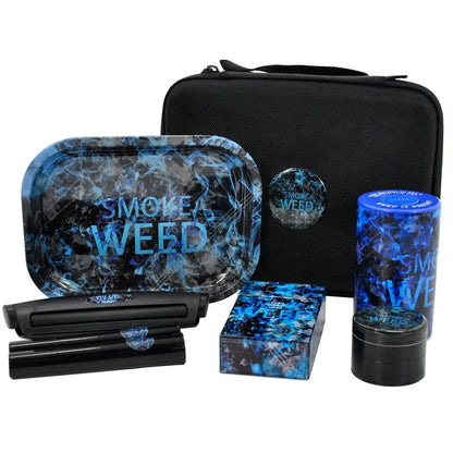 Multi-functional smoking set with windproof tray, grinder, storage tank, power bank and currency detector lamp