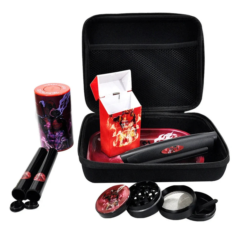 Multi-functional smoking set with windproof tray, grinder, storage tank, power bank and currency detector lamp