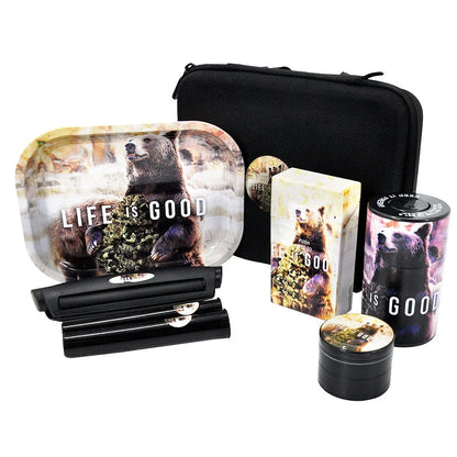 Multi-functional smoking set with windproof tray, grinder, storage tank, power bank and currency detector lamp