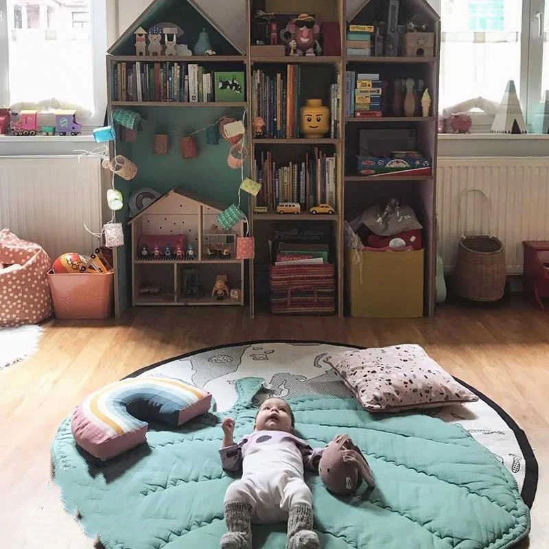 Cotton Tree Leaf Baby Crawling Mat in green and grey, 95*85cm