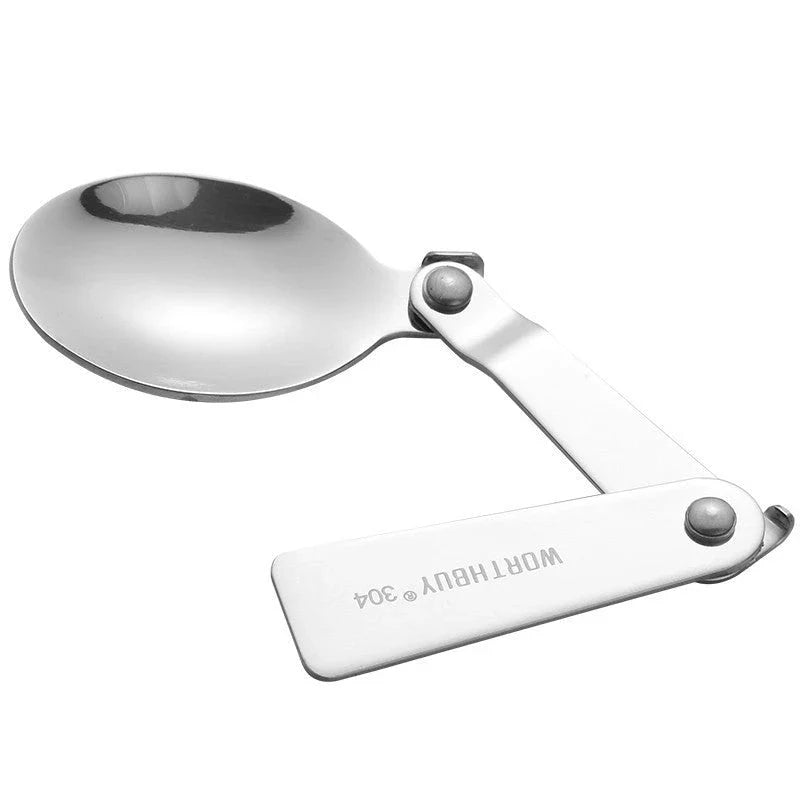 Compact titanium folding spoon with a canvas carrying case, perfect for outdoor dining and camping adventures