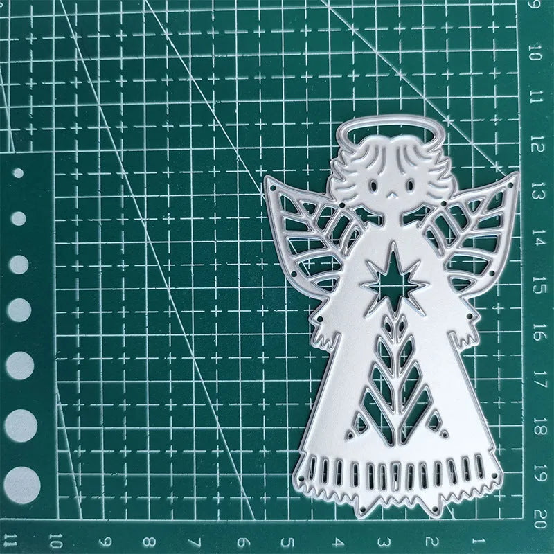 White carbon steel angel knife mould for card embossing, measuring 8cm by 6cm.