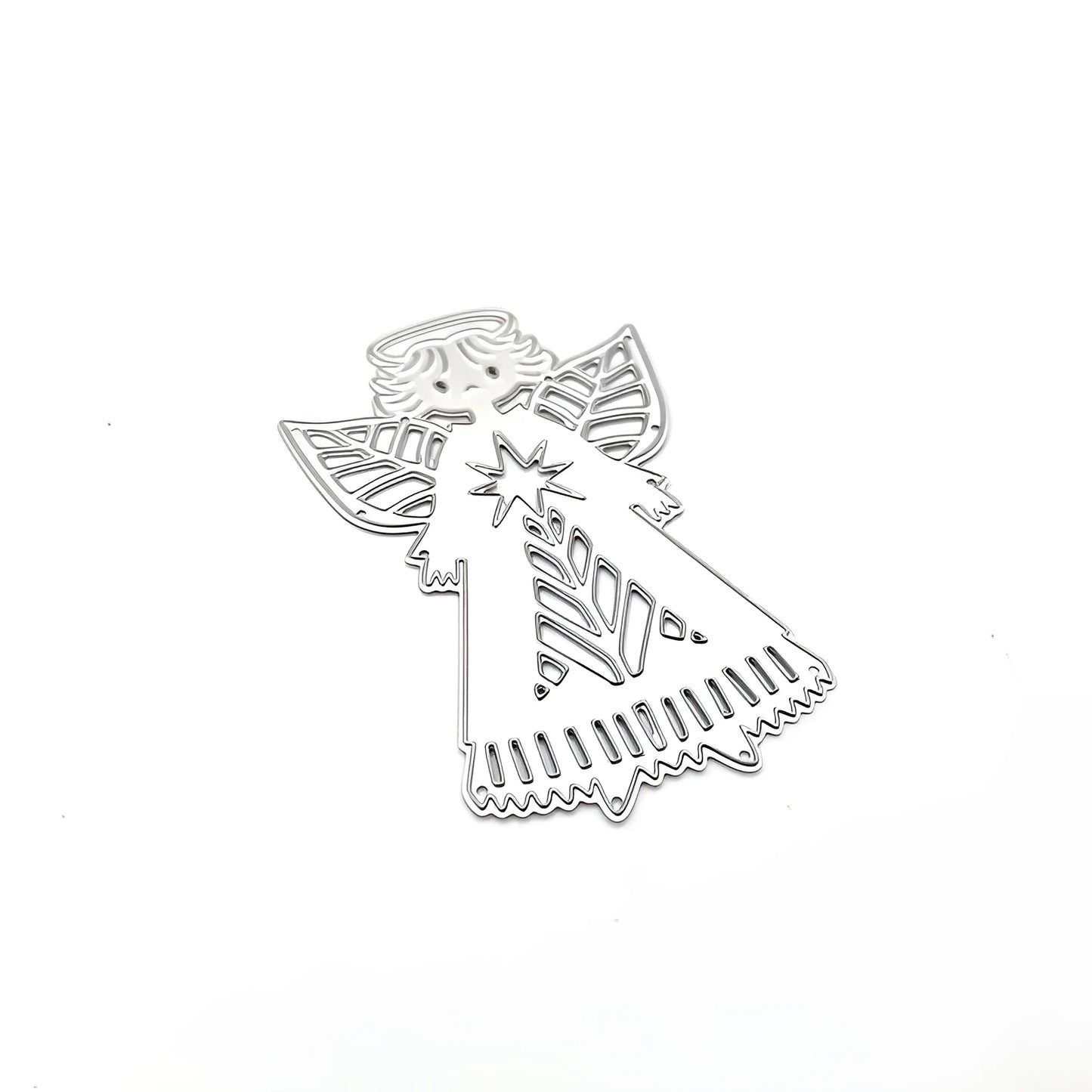 White carbon steel angel knife mould for card embossing, measuring 8cm by 6cm.