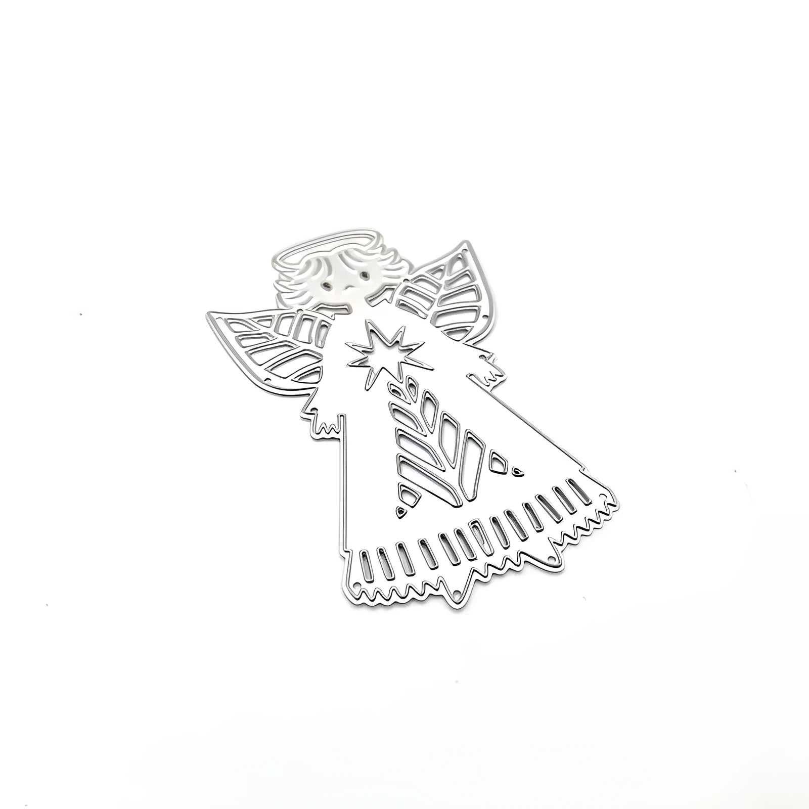 White carbon steel angel knife mould for card embossing, measuring 8cm by 6cm.