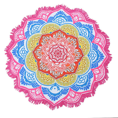 Round printed polyester towel mat for beach, yoga, and home decor with vibrant 3D patterns