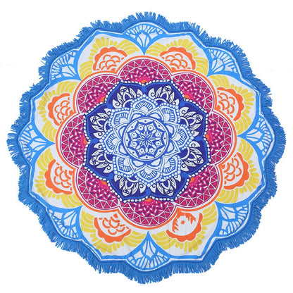 Round printed polyester towel mat for beach, yoga, and home decor with vibrant 3D patterns