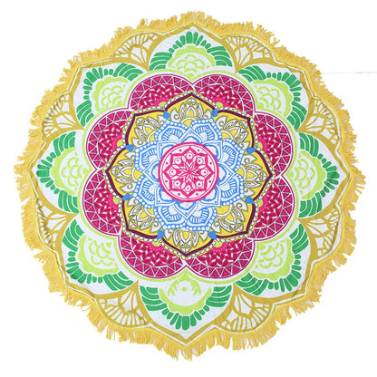 Round printed polyester towel mat for beach, yoga, and home decor with vibrant 3D patterns