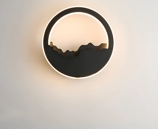 Black minimalist bedside LED lamp with PVC shade on wooden table