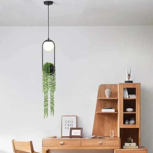 Iron fishing line chandelier with flower pot design and LED lighting in white or warm light options