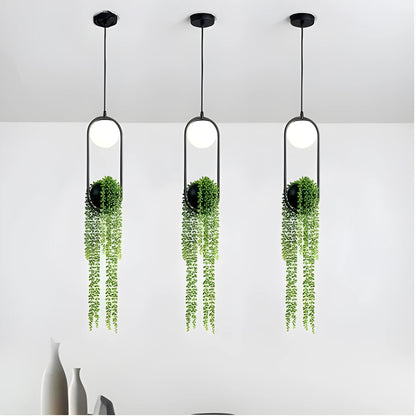 Iron fishing line chandelier with flower pot design and LED lighting in white or warm light options
