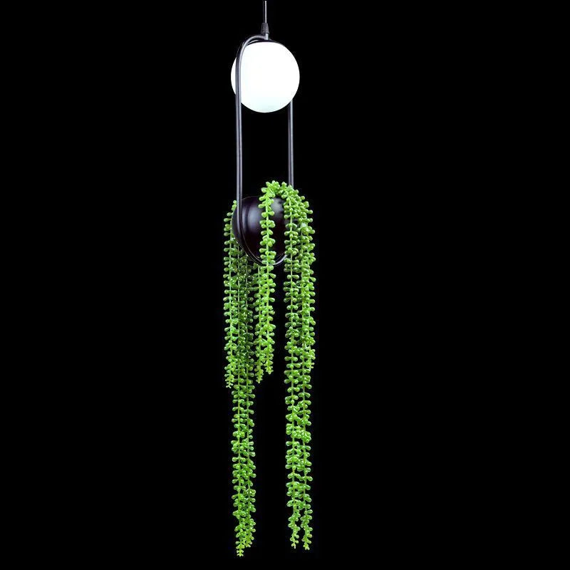 Iron fishing line chandelier with flower pot design and LED lighting in white or warm light options