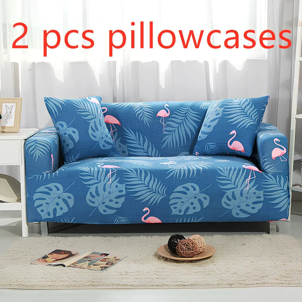 Elastic sofa cover on three-seat sofa showing stretch fabric fitting sofa length 190-230cm