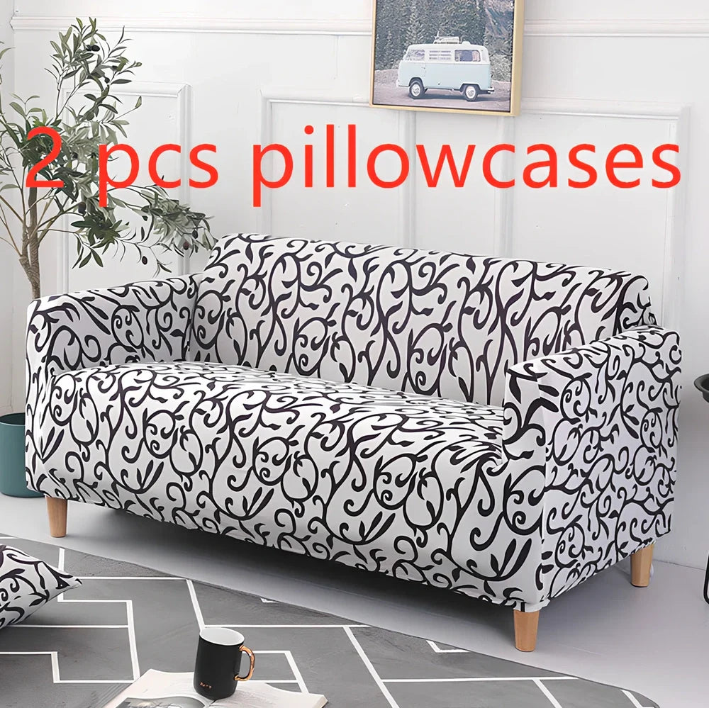 Elastic sofa cover on three-seat sofa showing stretch fabric fitting sofa length 190-230cm