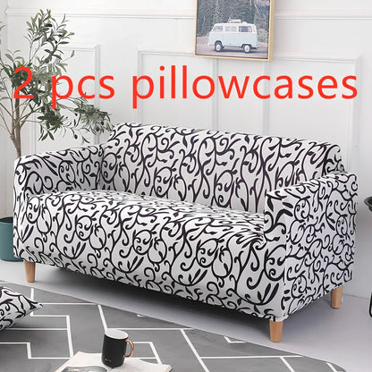 Elastic sofa cover on three-seat sofa showing stretch fabric fitting sofa length 190-230cm