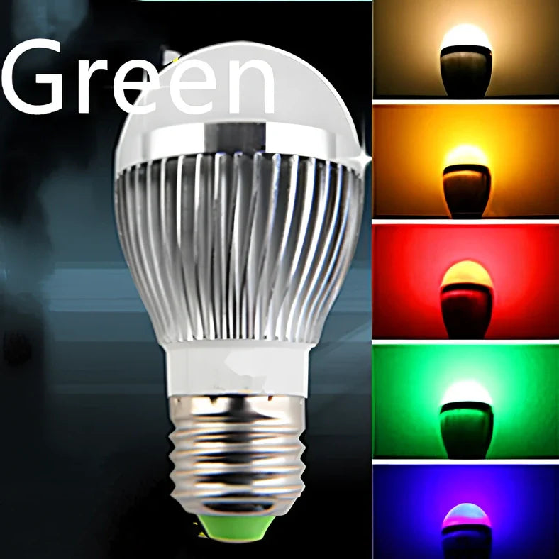 LED light bulb with polycarbonate shade, 60mm diameter, available in blue green red warm or white colours