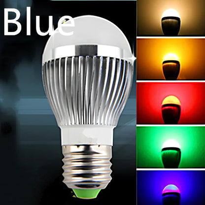 LED light bulb with polycarbonate shade, 60mm diameter, available in blue green red warm or white colours