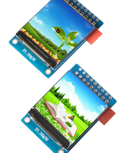 1.3 inch square IPS LCD display with 240x240 resolution showing colourful test pattern