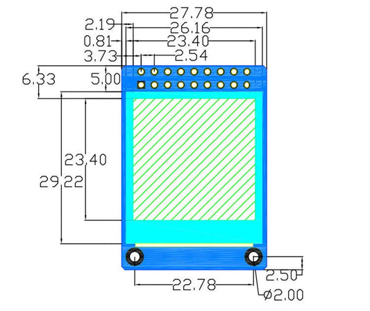 1.3 inch square IPS LCD display with 240x240 resolution showing colourful test pattern