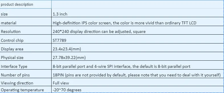1.3 inch square IPS LCD display with 240x240 resolution showing colourful test pattern