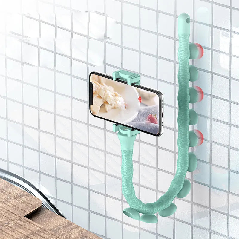 Lazy Bracket 360° Adjustable Phone Holder with 62cm Flexible Gooseneck and Suction Cup for Desk, Wall, or Bicycle Mounting in Black, Pink, or Clear Green