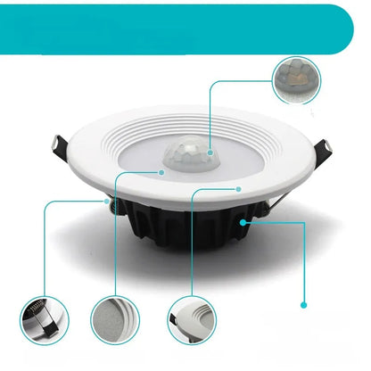 Infrared body sensing LED downlight with aluminium housing for automatic corridor and bathroom lighting