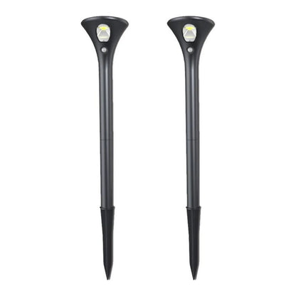 Solar-powered ground spike light with LED, automatic sensor, and weatherproof IP65 casing for gardens.