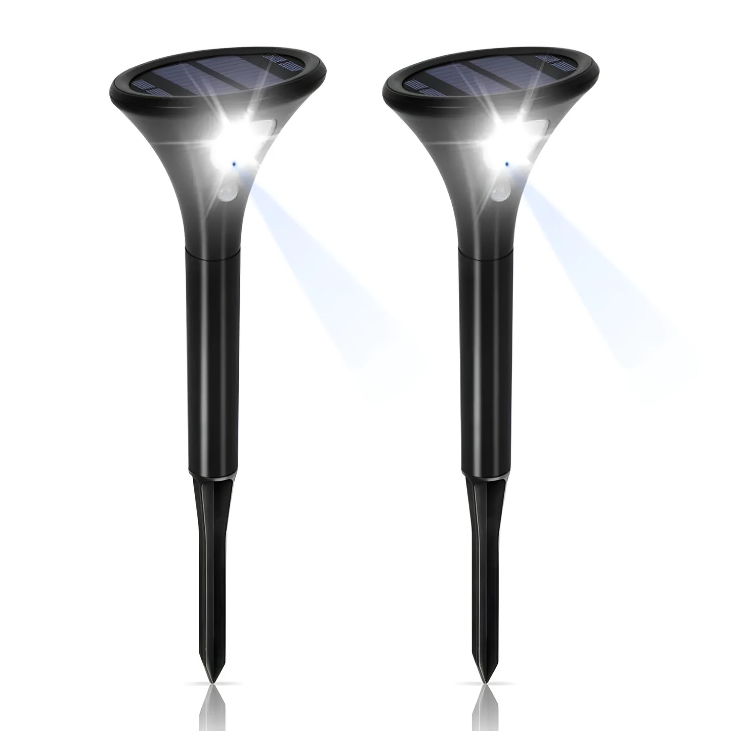 Solar-powered induction ground light with LED, pole, and connectors for outdoor garden pathway illumination.
