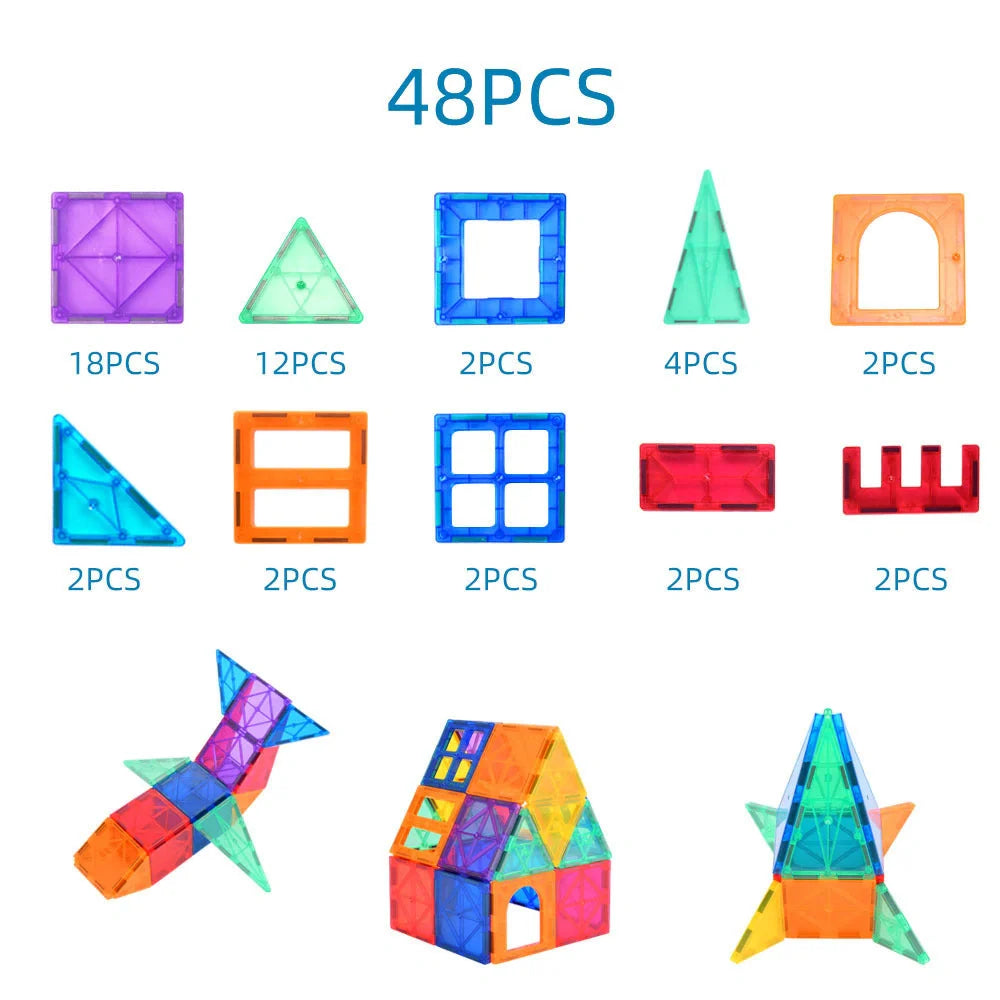 Magnetic Tiles Building Blocks for creative construction play, safe for kids aged 3+